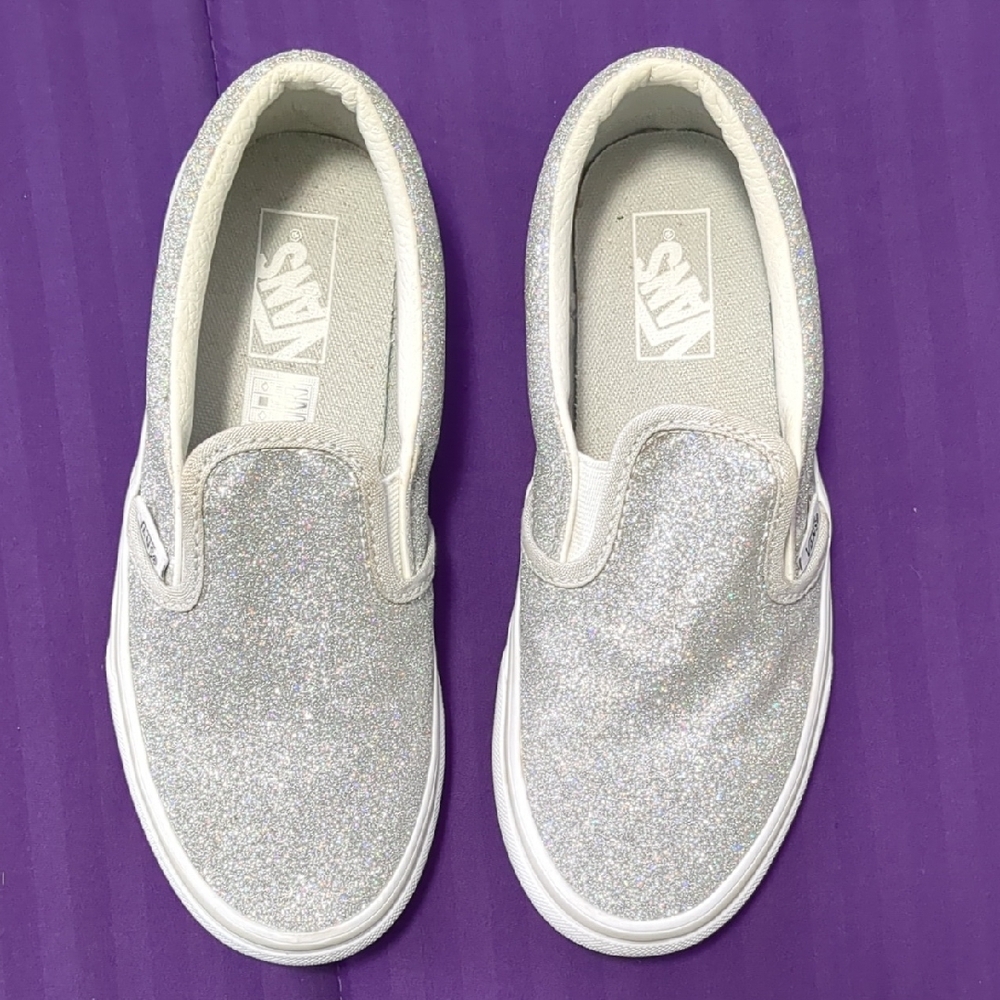 Vans Silver Slip-On Sneakers with Glitter Finish